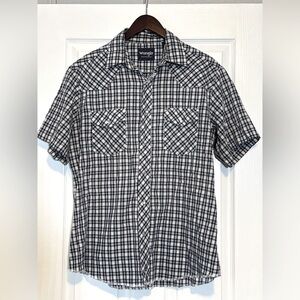 Vintage Wrangler Men’s Western Shirt - Blue Plaid Pearl Snap, Size Large Casual